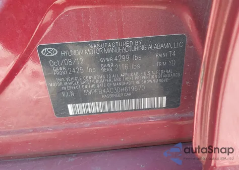 2013 Hyundai Sonata Gls from USA, damaged, VIN 5NPEB4AC3DH619670